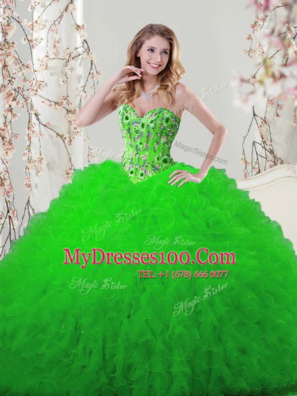 Best Selling Sleeveless Embroidery and Ruffles Floor Length Quince Ball Gowns