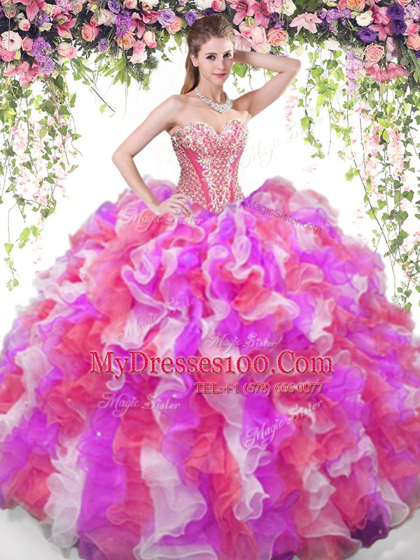 Graceful Sweetheart Sleeveless Lace Up Quinceanera Gown Multi-color Organza