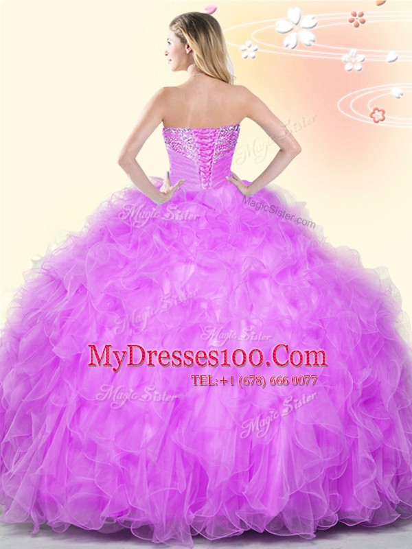 Cute Orange Lace Up Sweetheart Beading and Appliques and Ruffles Quinceanera Gowns Tulle Sleeveless