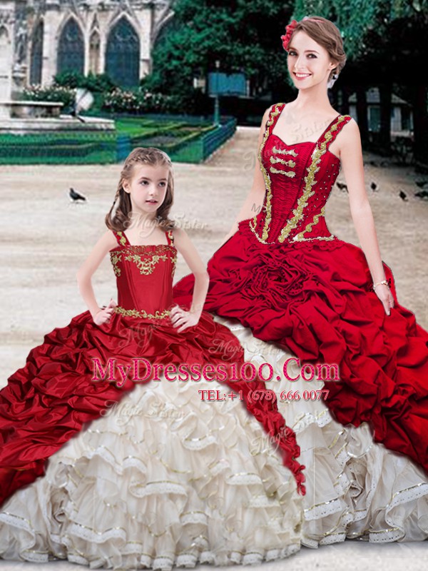 Attractive Straps Sleeveless Brush Train Lace Up With Train Beading and Ruffles and Pick Ups Quinceanera Dress