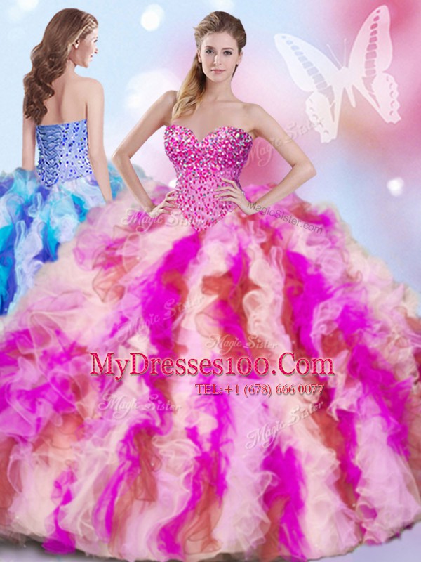 Multi-color Sleeveless Beading and Ruffles 15 Quinceanera Dress