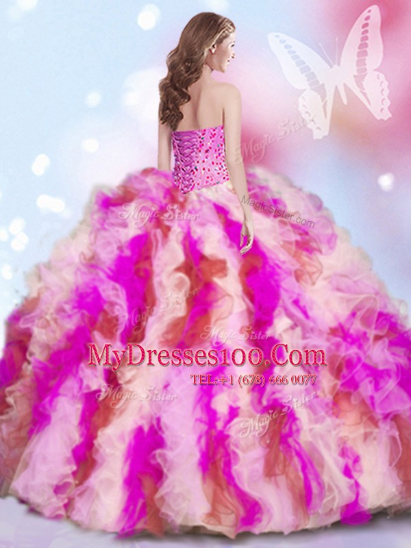 Multi-color Sleeveless Beading and Ruffles 15 Quinceanera Dress