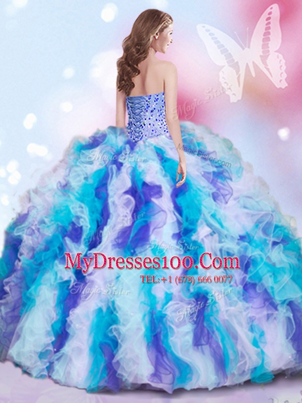 Multi-color Sleeveless Beading and Ruffles 15 Quinceanera Dress