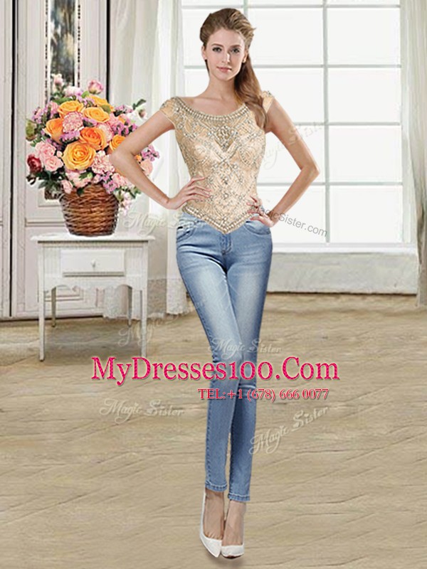 Four Piece Scoop Champagne Sleeveless Beading and Ruffles Floor Length Sweet 16 Dress