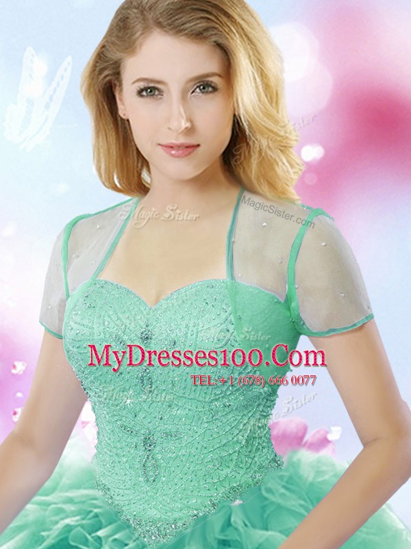 Apple Green Sleeveless Tulle Brush Train Lace Up Ball Gown Prom Dress for Military Ball and Sweet 16 and Quinceanera