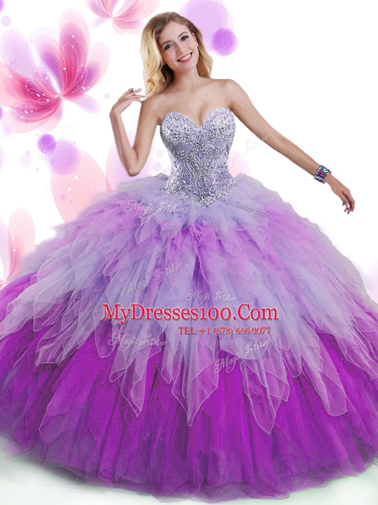 Multi-color Sleeveless Tulle Lace Up Quince Ball Gowns for Military Ball and Sweet 16 and Quinceanera