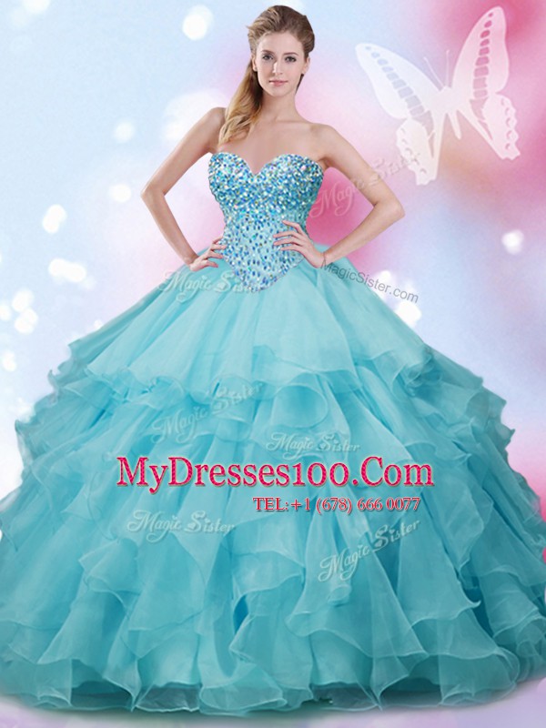 Sleeveless Beading and Ruffles Lace Up Quinceanera Gown
