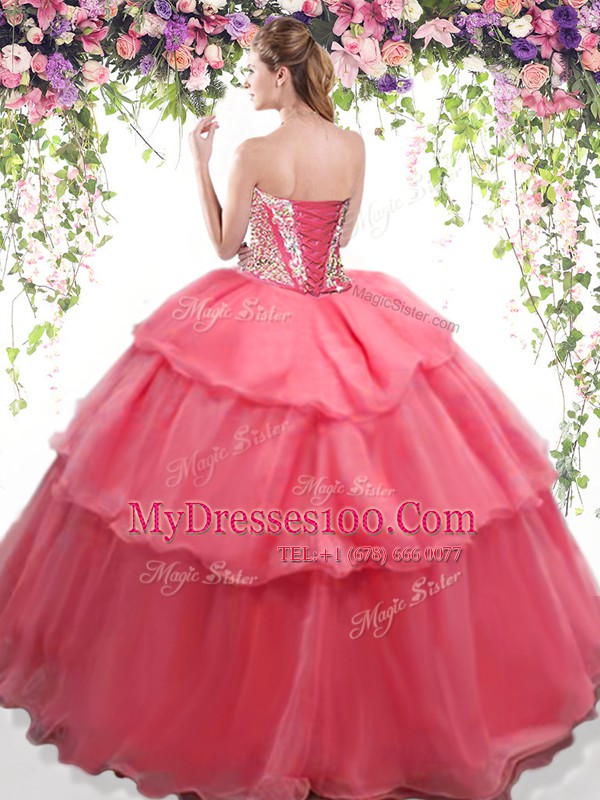 Fashion Blue Sweetheart Lace Up Beading and Ruffled Layers Ball Gown Prom Dress Sleeveless