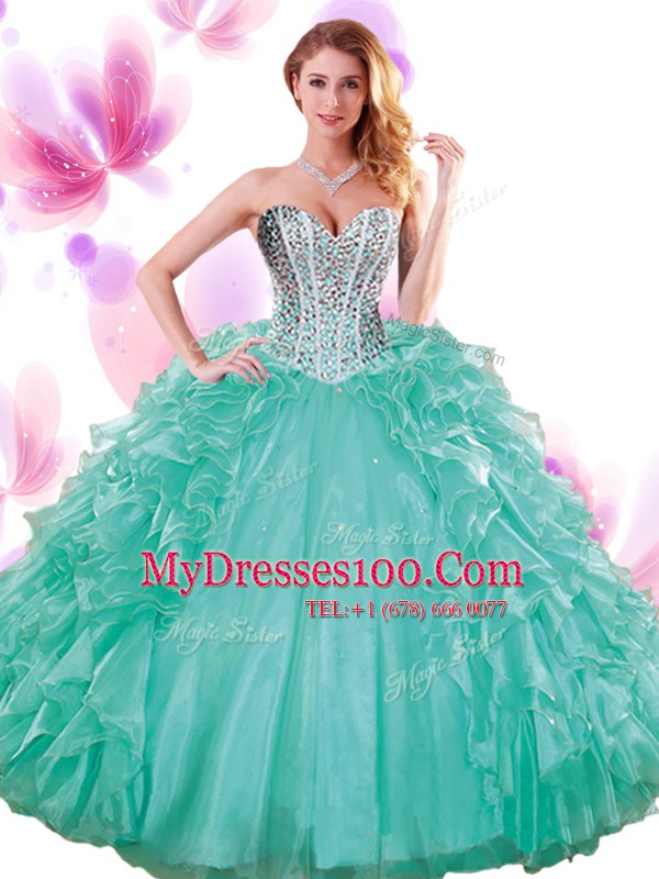 Organza Sleeveless Floor Length 15 Quinceanera Dress and Beading and Ruffles