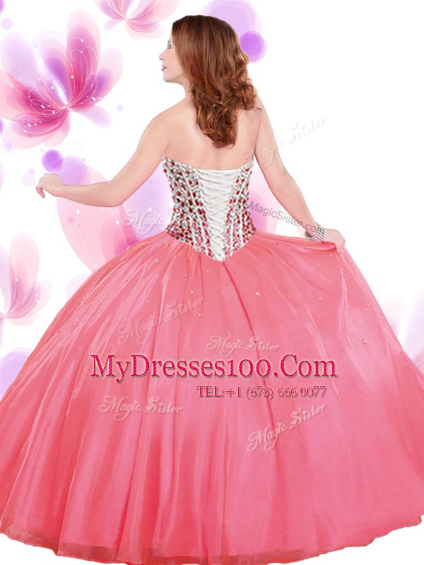 Organza Sleeveless Floor Length 15 Quinceanera Dress and Beading and Ruffles