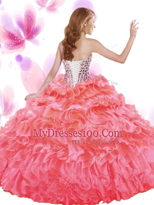 Organza Sleeveless Floor Length 15 Quinceanera Dress and Beading and Ruffles
