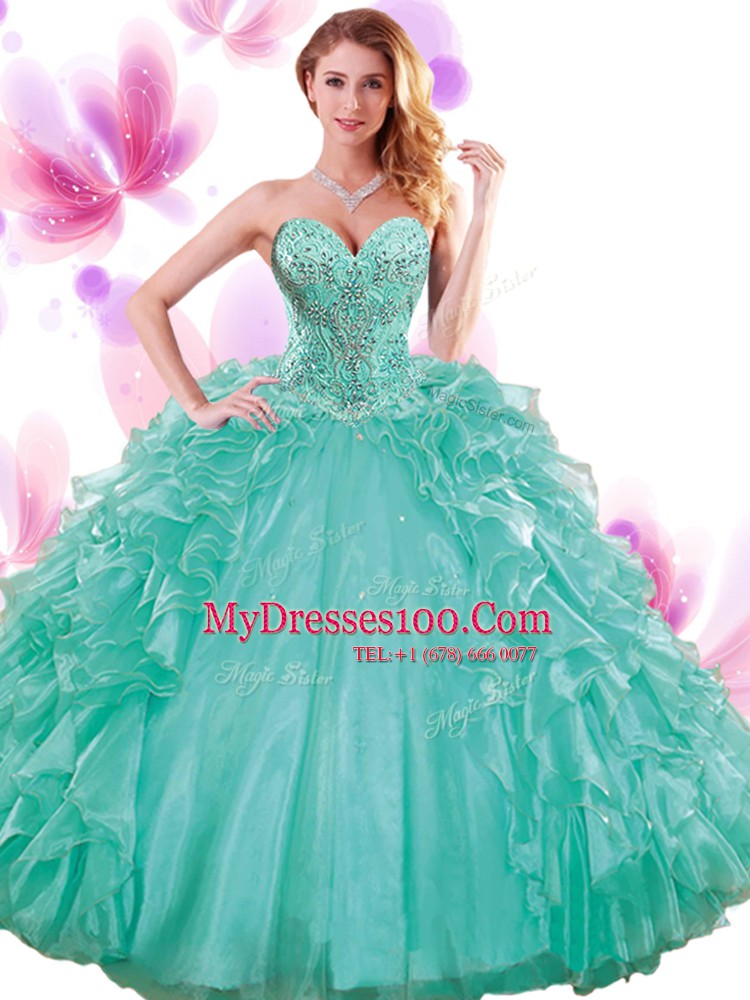 Sophisticated Pick Ups Sweetheart Sleeveless Lace Up Sweet 16 Quinceanera Dress Turquoise Organza