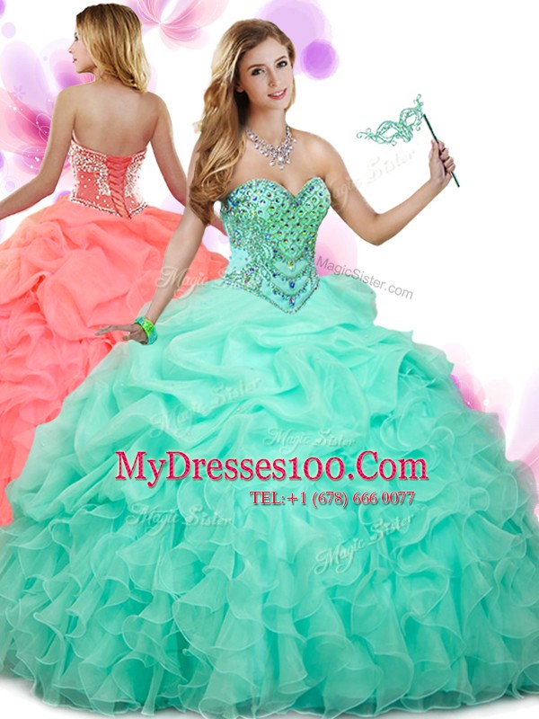 Beauteous Sweetheart Sleeveless Organza Quinceanera Dresses Beading and Ruffles and Pick Ups Lace Up