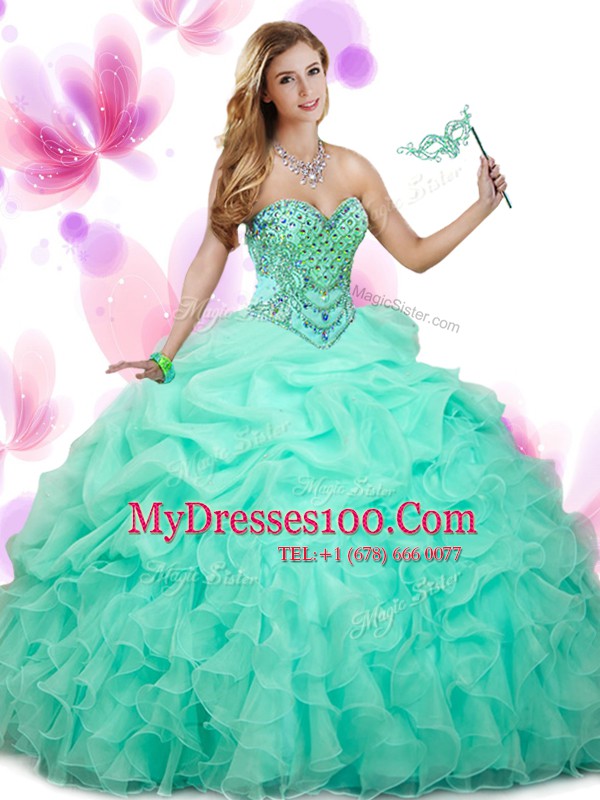 Beauteous Sweetheart Sleeveless Organza Quinceanera Dresses Beading and Ruffles and Pick Ups Lace Up
