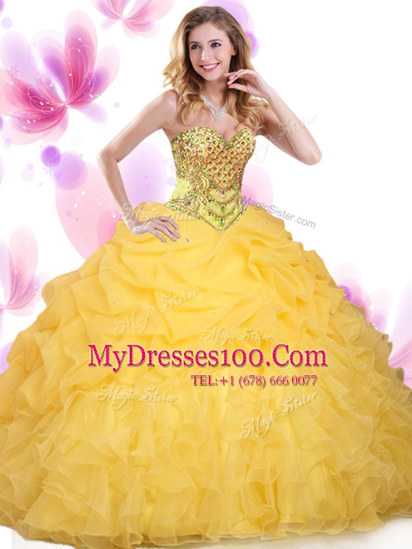Beauteous Sweetheart Sleeveless Organza Quinceanera Dresses Beading and Ruffles and Pick Ups Lace Up