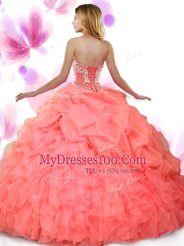 Beauteous Sweetheart Sleeveless Organza Quinceanera Dresses Beading and Ruffles and Pick Ups Lace Up