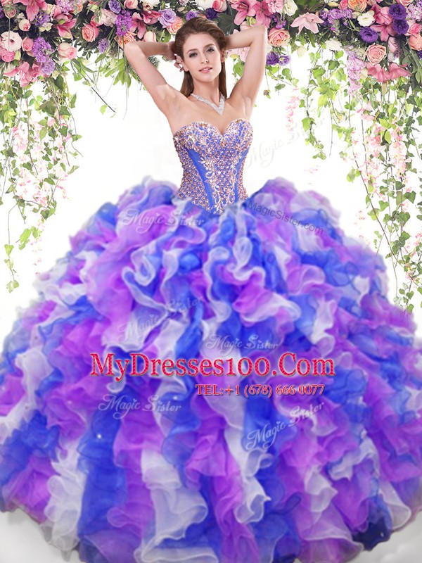 High Quality Multi-color Sleeveless Beading and Ruffles Floor Length Sweet 16 Quinceanera Dress