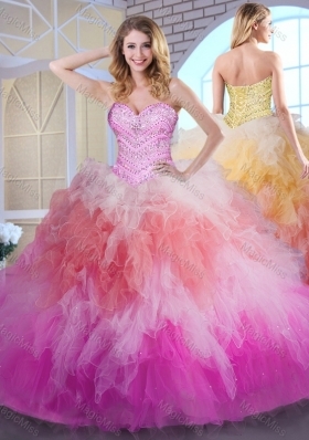 Fantastic Four Piece Multi-color Vestidos de Quinceanera Military Ball and Sweet 16 and Quinceanera and For with Beading and Ruffles Sweetheart Sleeveless Lace Up