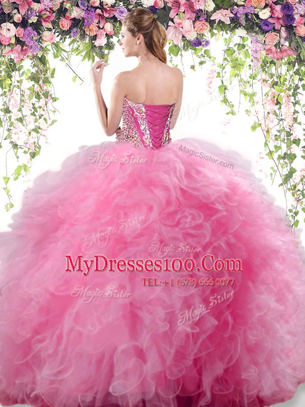 Glorious Beading and Ruffles Quinceanera Gowns Lilac Lace Up Sleeveless Floor Length