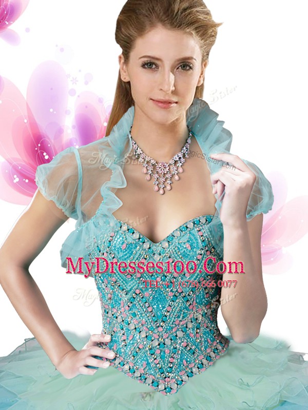 Tulle Sweetheart Sleeveless Lace Up Beading and Ruffles Quinceanera Gown in Multi-color