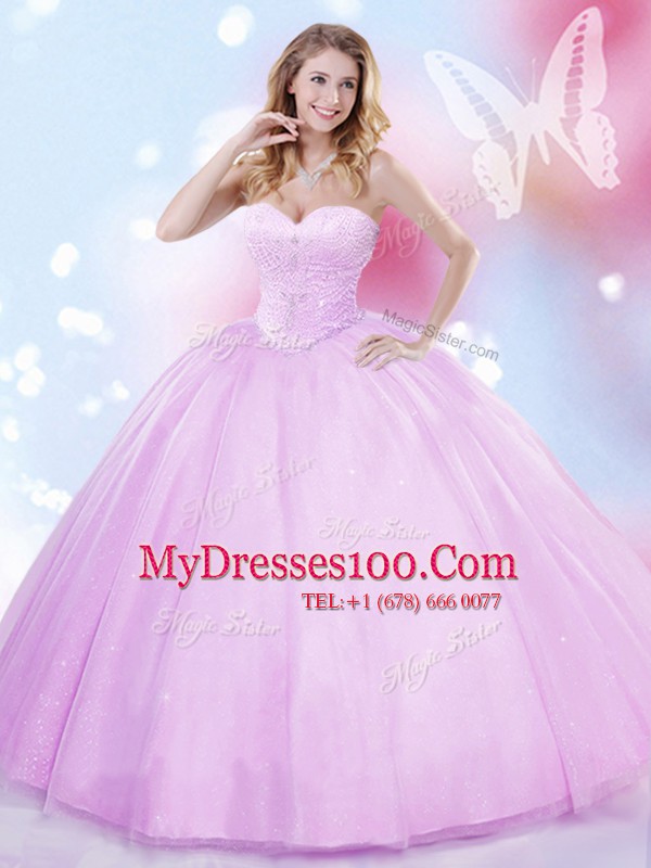 Sleeveless Lace Up Floor Length Beading Sweet 16 Dress