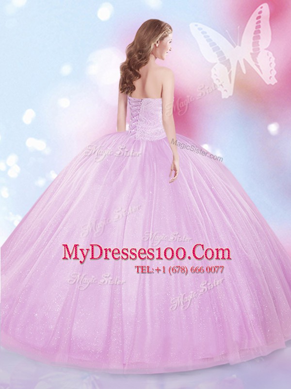 Sleeveless Lace Up Floor Length Beading Sweet 16 Dress
