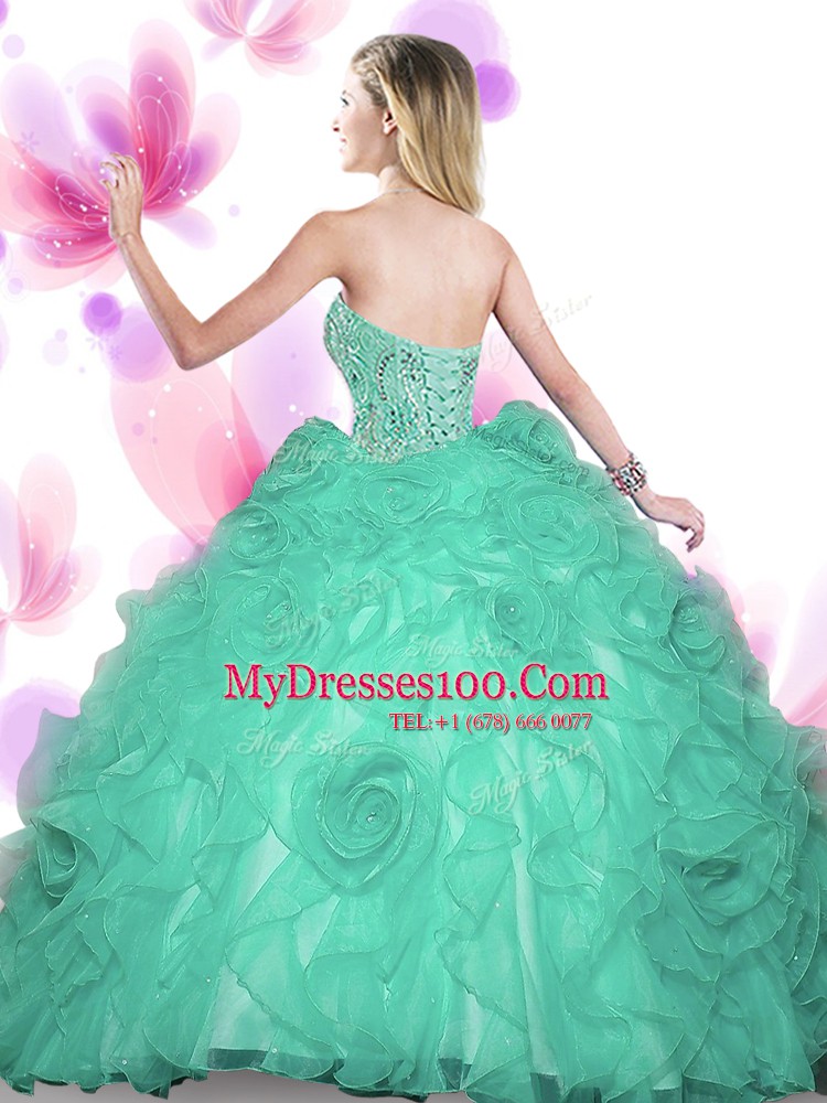 New Style Turquoise Lace Up Sweetheart Beading Vestidos de Quinceanera Organza Sleeveless