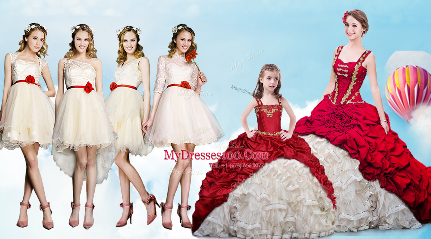 Straps With Train Lace Up 15 Quinceanera Dress White And Red for Military Ball and Sweet 16 and Quinceanera with Beading and Ruffles and Pick Ups Brush Train