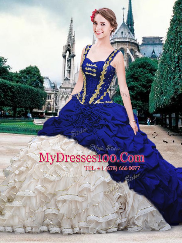 Smart Straps Organza and Taffeta Sleeveless With Train Sweet 16 Dresses Brush Train and Beading and Ruffles and Pick Ups