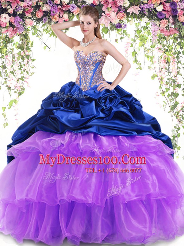 Suitable Sleeveless Brush Train Beading and Ruffled Layers and Pick Ups Lace Up Sweet 16 Dresses