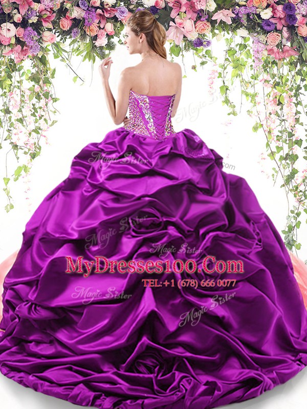 Suitable Sleeveless Brush Train Beading and Ruffled Layers and Pick Ups Lace Up Sweet 16 Dresses