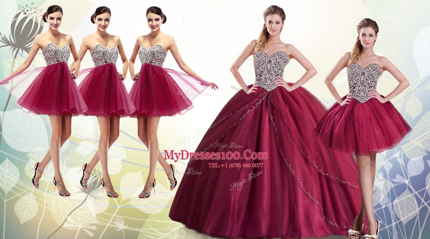 Elegant Burgundy Quinceanera Dresses Military Ball and Sweet 16 and Quinceanera and For with Beading Sweetheart Sleeveless Brush Train Lace Up