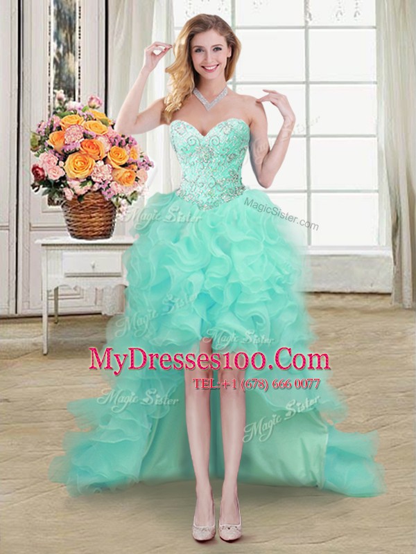 Apple Green Cocktail Dresses Prom and Party and For with Beading and Ruffles Sweetheart Sleeveless Lace Up