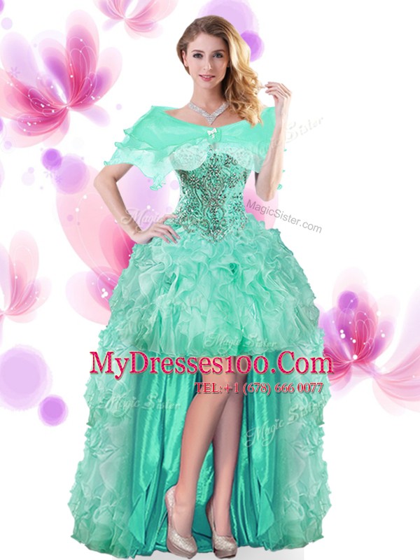 Fine Turquoise Sleeveless Organza Lace Up Ball Gown Prom Dress for Prom and Party