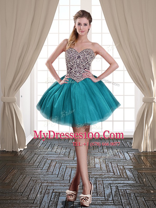Shining Teal Sweetheart Neckline Beading Military Ball Dresses For Women Sleeveless Lace Up