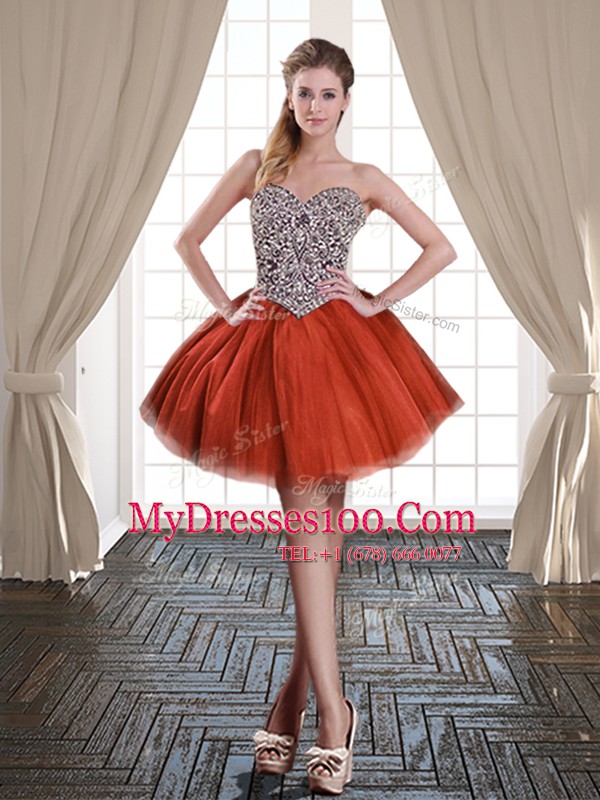 Traditional Rust Red Sleeveless Mini Length Beading Lace Up Party Dress for Toddlers