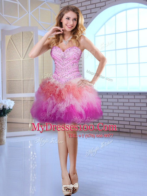 Multi-color Sweetheart Neckline Beading Cocktail Dresses Sleeveless Lace Up