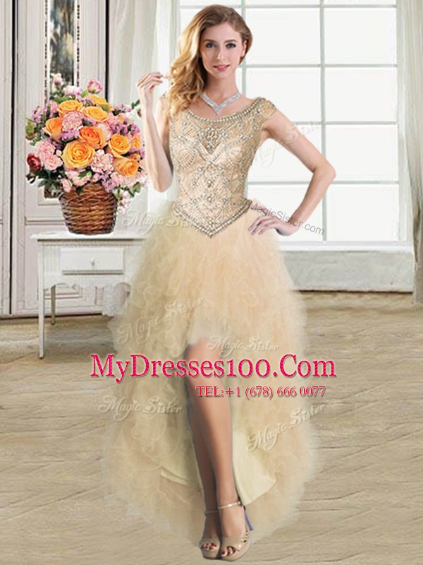 New Arrival Scoop High Low Ball Gowns Sleeveless Champagne Custom Made Lace Up