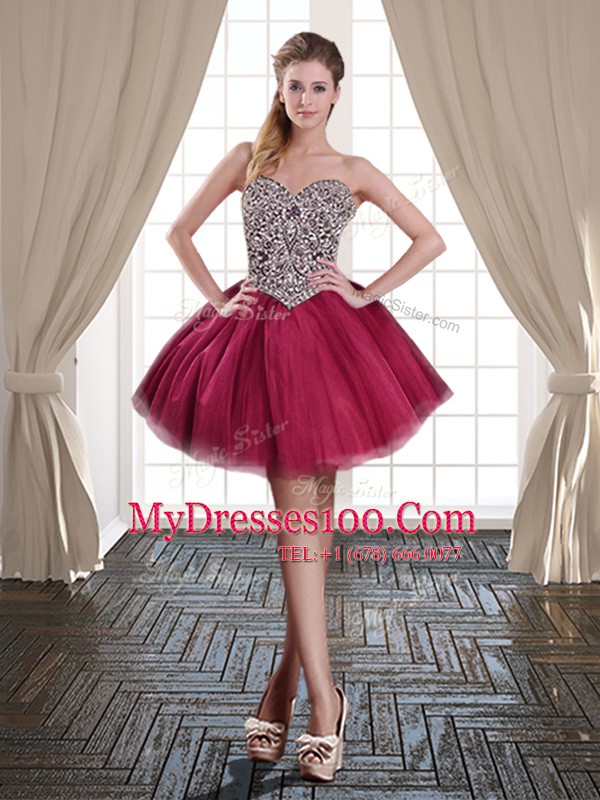 Best Selling Mini Length Lace Up Formal Dresses Burgundy for Prom and Party with Beading