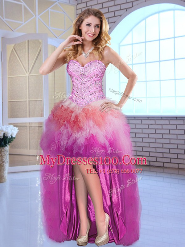 Wonderful Multi-color Sleeveless Beading High Low Party Dress