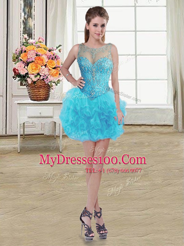 Scoop Sleeveless Lace Up Mini Length Beading and Ruffles Military Ball Dresses