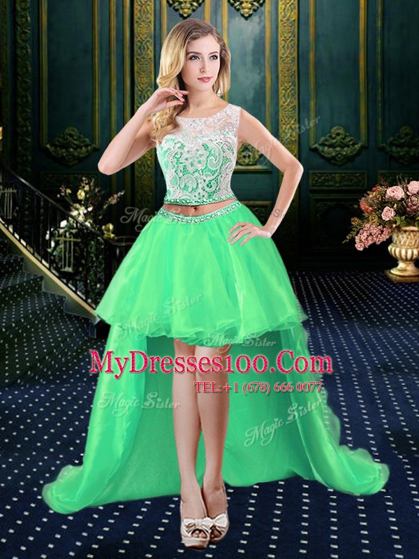 Organza Scoop Sleeveless Clasp Handle Lace Juniors Evening Dress in