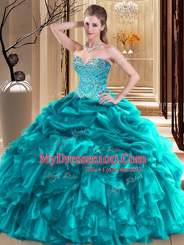 Designer Sleeveless Lace Up Floor Length Beading and Pick Ups Ball Gown Prom Dress
