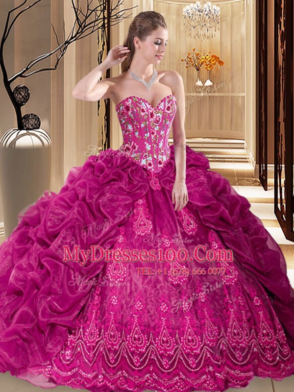 Pick Ups Fuchsia 15 Quinceanera Dress Sweetheart Sleeveless Court Train Lace Up