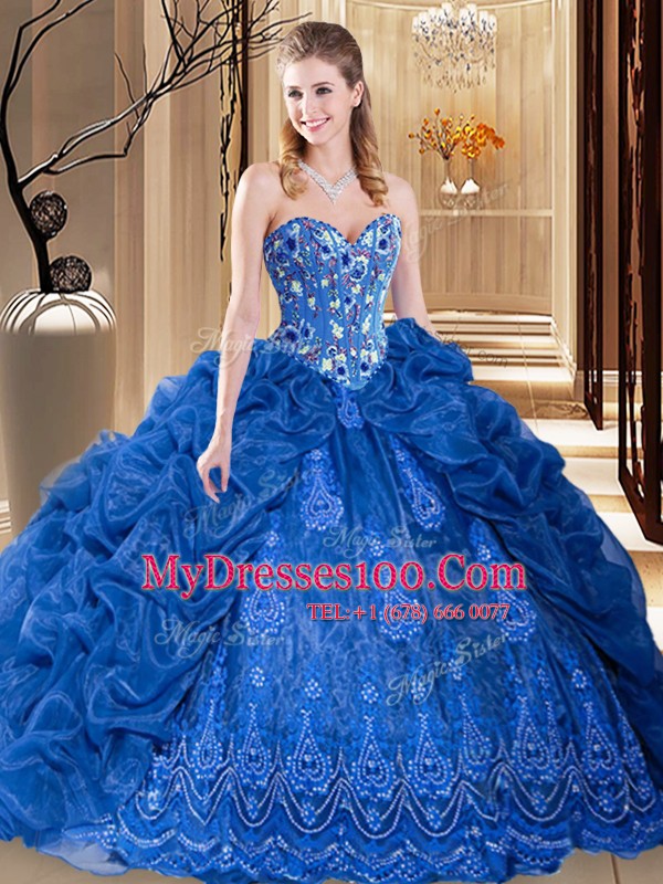 Organza Sleeveless 15 Quinceanera Dress Court Train and Embroidery and Pick Ups