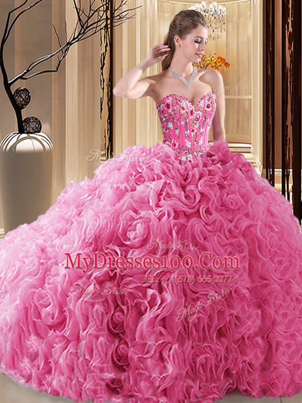 Sleeveless Embroidery and Ruffles and Pick Ups Lace Up Quinceanera Gown