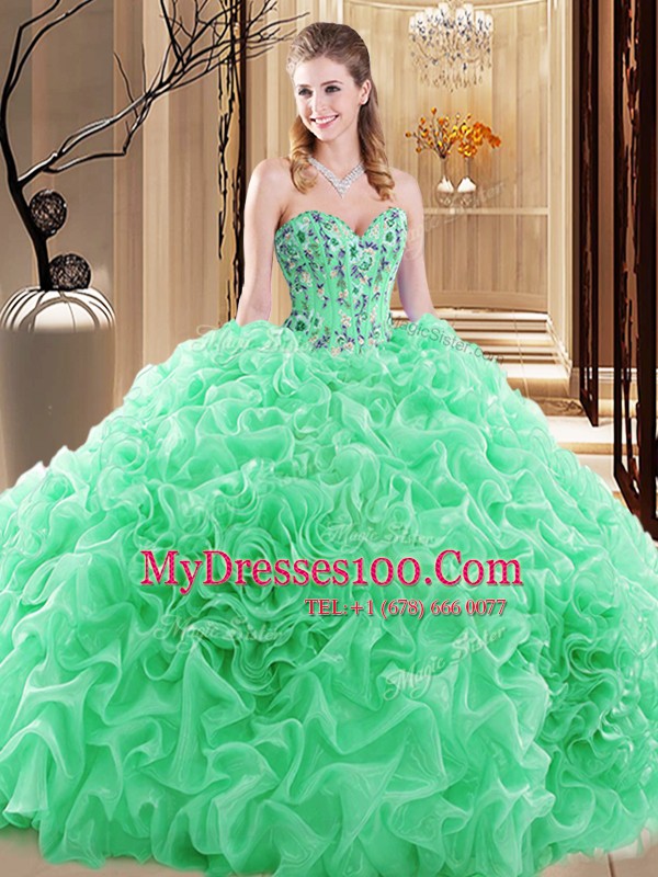 Sleeveless Lace Up Floor Length Embroidery and Ruffles and Pick Ups Quinceanera Dress