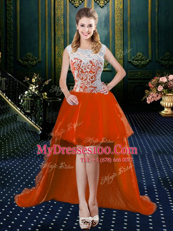 Shining Four Piece Sleeveless Floor Length Beading and Lace Zipper Vestidos de Quinceanera with Orange Red