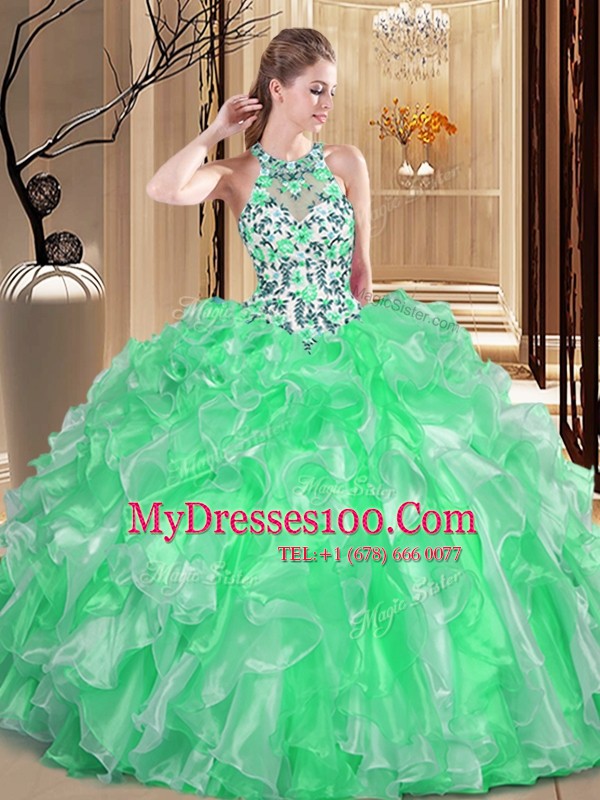 Attractive Lace Up Scoop Embroidery and Ruffles Quinceanera Dresses Organza Sleeveless