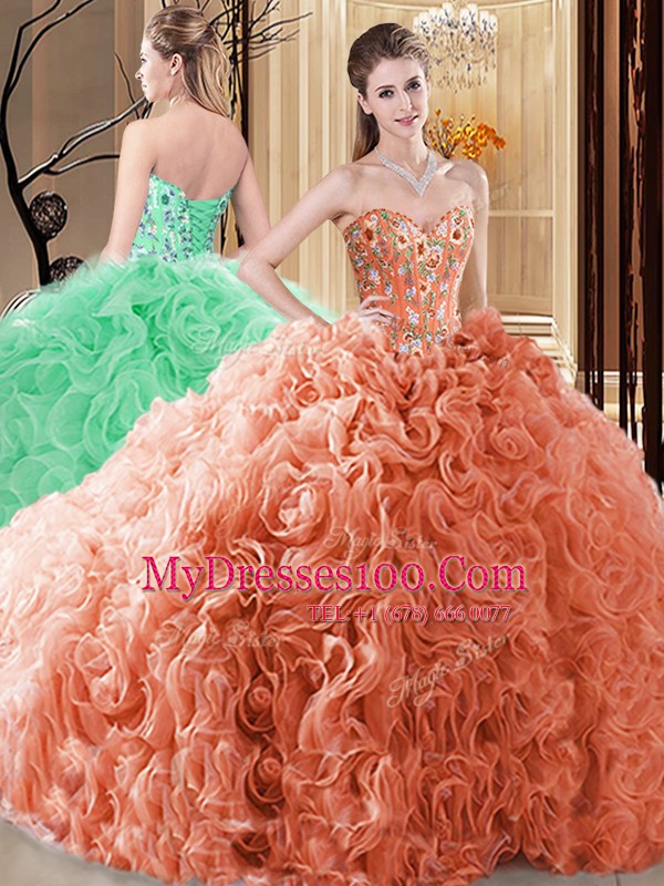 Orange Sweetheart Lace Up Embroidery and Ruffles Sweet 16 Quinceanera Dress Sleeveless